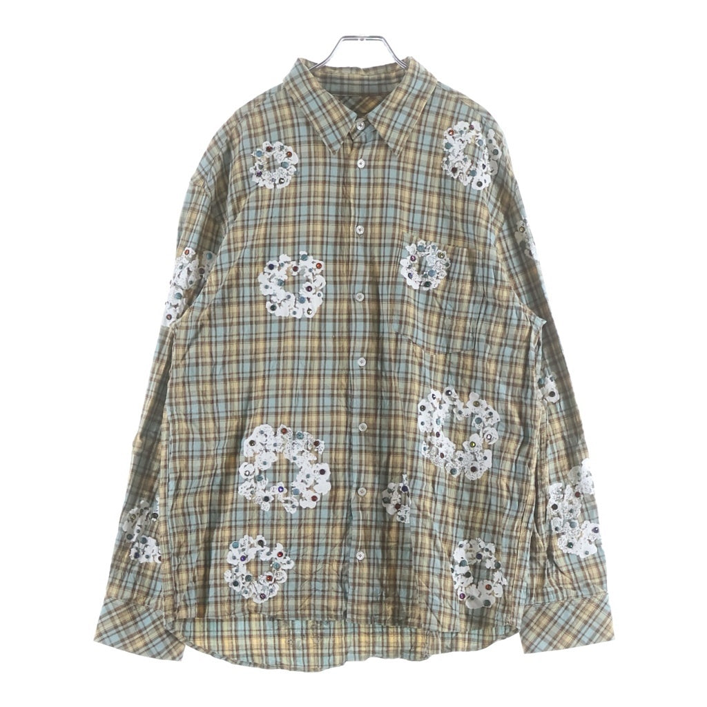 DENIM TEARS(デニムティアーズ) Cotton Wreath Western Button Up コットン 長袖チェックシャツ イエロー/ブルー