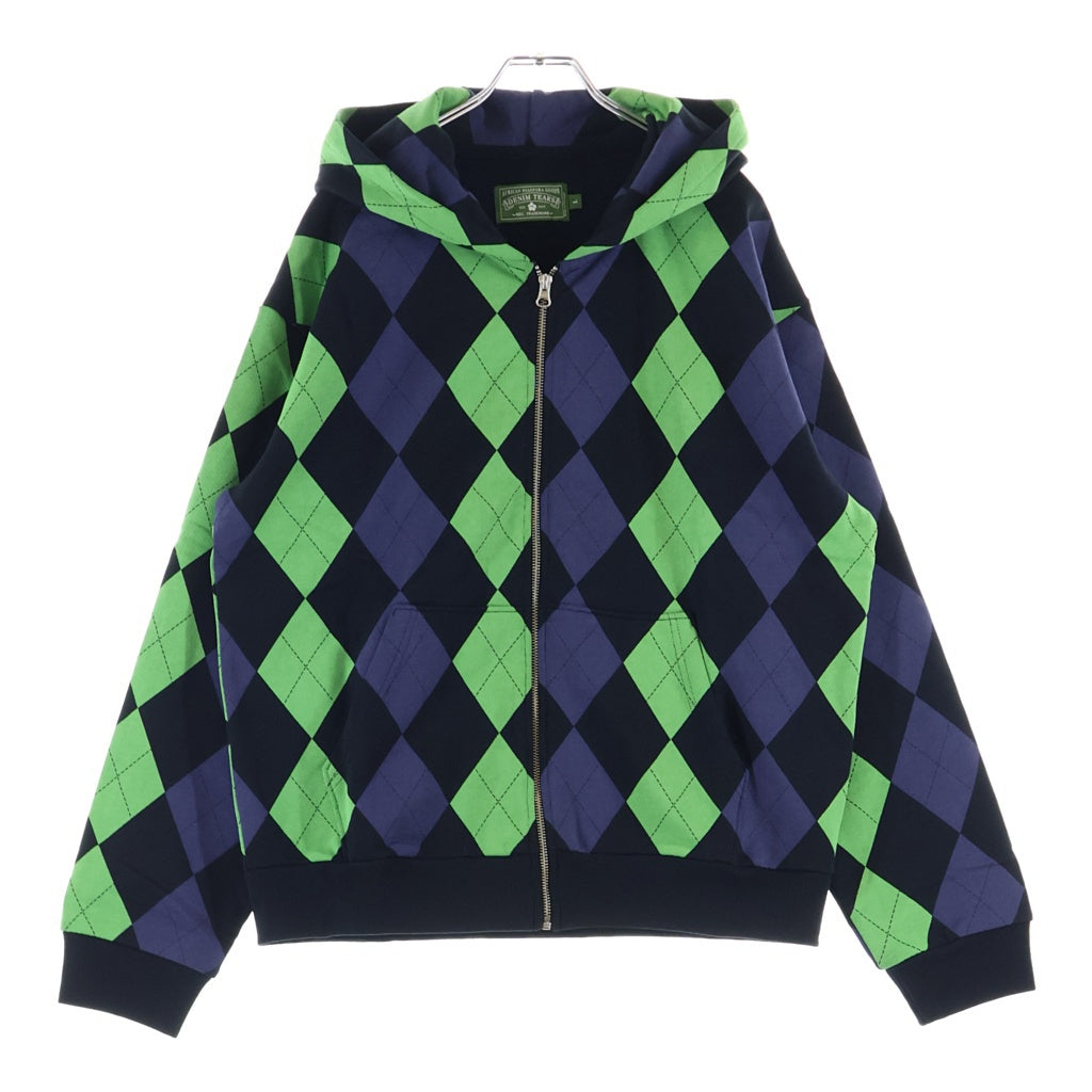DENIM TEARS(デニムティアーズ) Intarsia Zip Up Plaid Hoodie 総柄 ジップアップフーディー スウェットパーカー グリーン/パープル