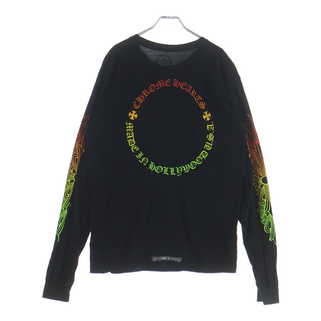 CHROME HEARTS(クロムハーツ) グラデーションロゴプリント ハリウッド限定 袖フローラル ホースシュー 長袖Tシャツカットソー ブラック