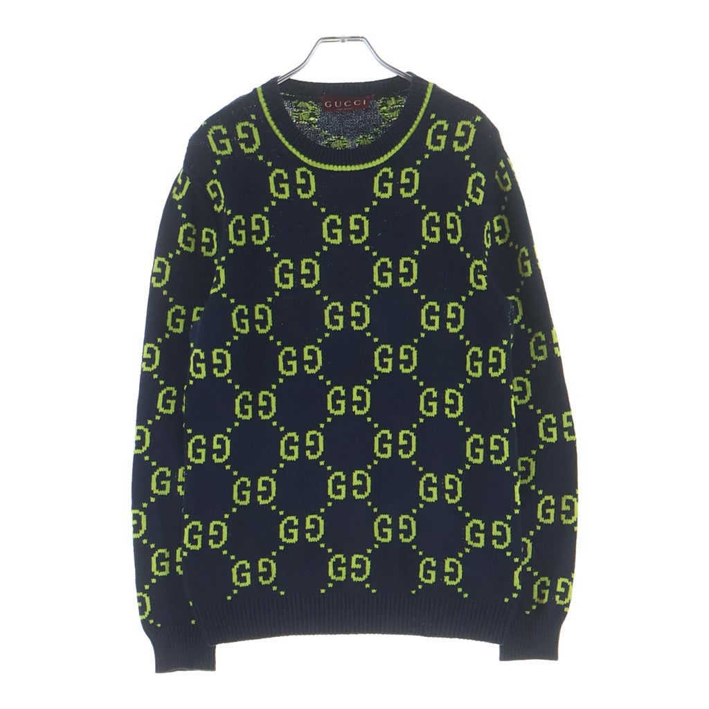 GUCCI グッチ 24SS GG Cotton Knit Sweatshirt GG総柄 コットン ジャガード クルーネックニットセーター ネイビー/イエロー 791043 XKD35 GUCCI(グッチ) 24SS GG Cotton Knit Sweatshirt GG総柄 コットン