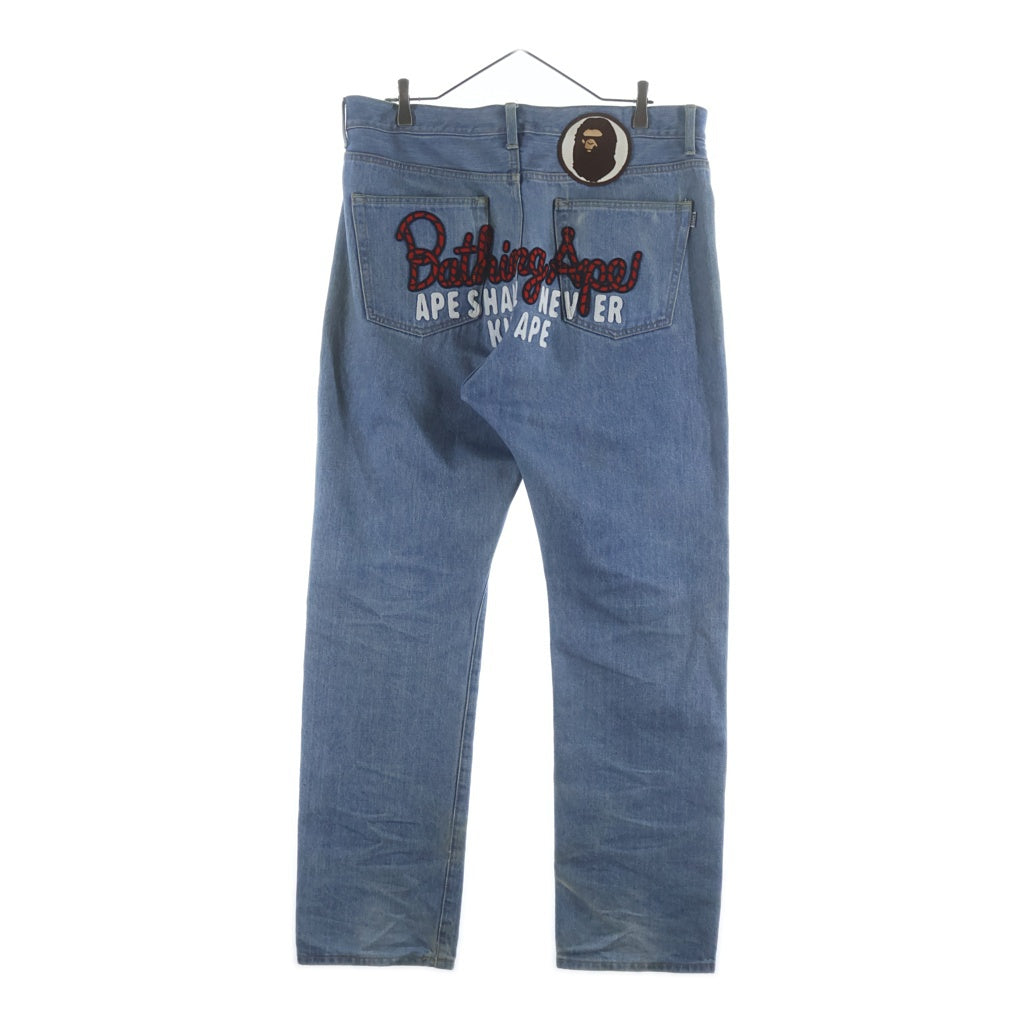 A BATHING APE(アベイシングエイプ) Blue Champion Regular Fit Jeans バッグワッペンデザイン デニム パンツ インディゴ 001DPK221002F