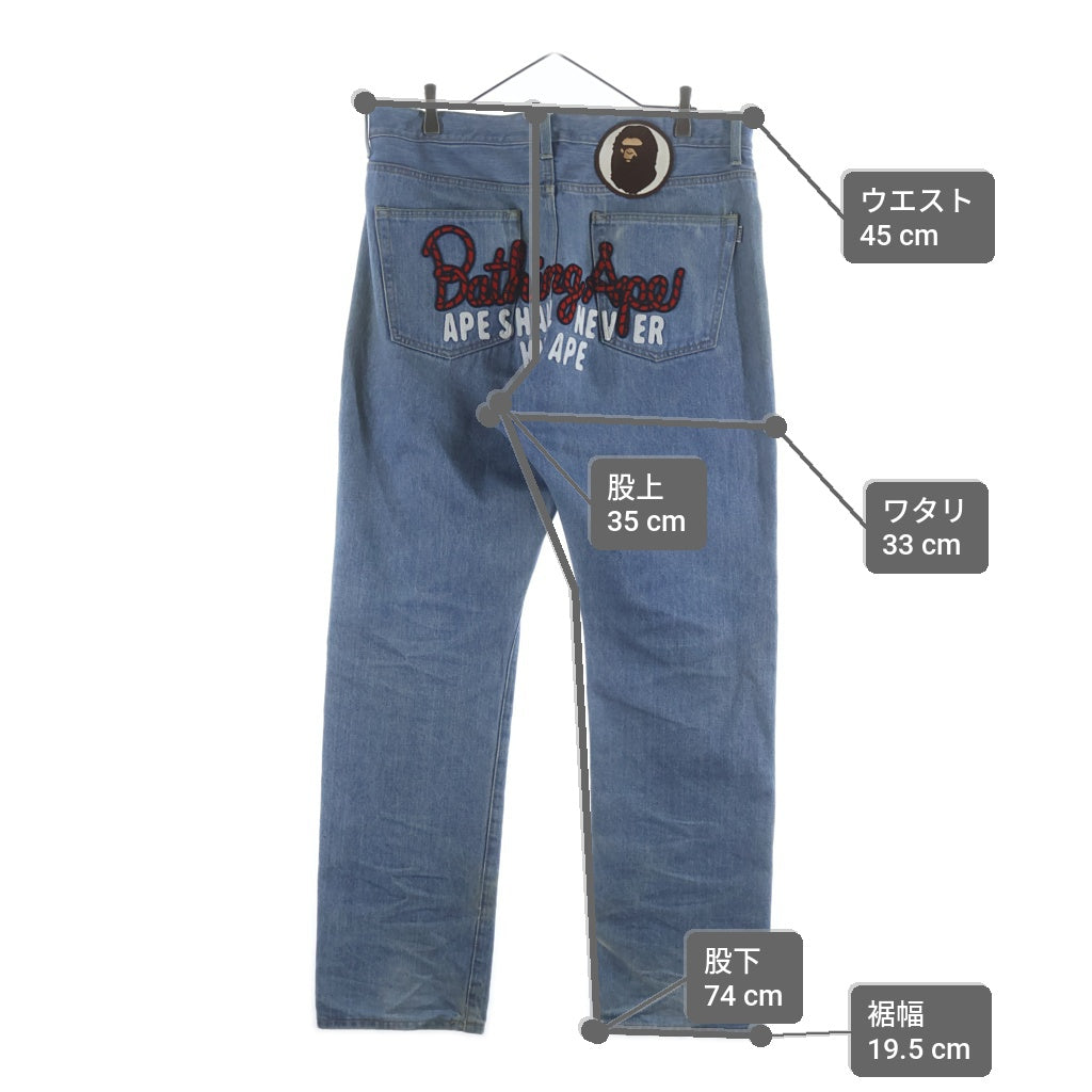 A BATHING APE(アベイシングエイプ) Blue Champion Regular Fit Jeans バッグワッペンデザイン デニム パンツ インディゴ 001DPK221002F
