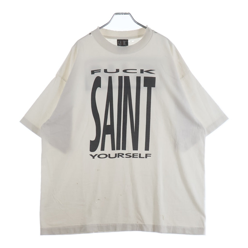 SAINT MICHAEL(セントマイケル) 25SS SAINT YOURSELF SS TEE ヴィンテージ加工 プリント クルーネック 半袖Tシャツ カットソー ホワイト SM-HR8-0000-020