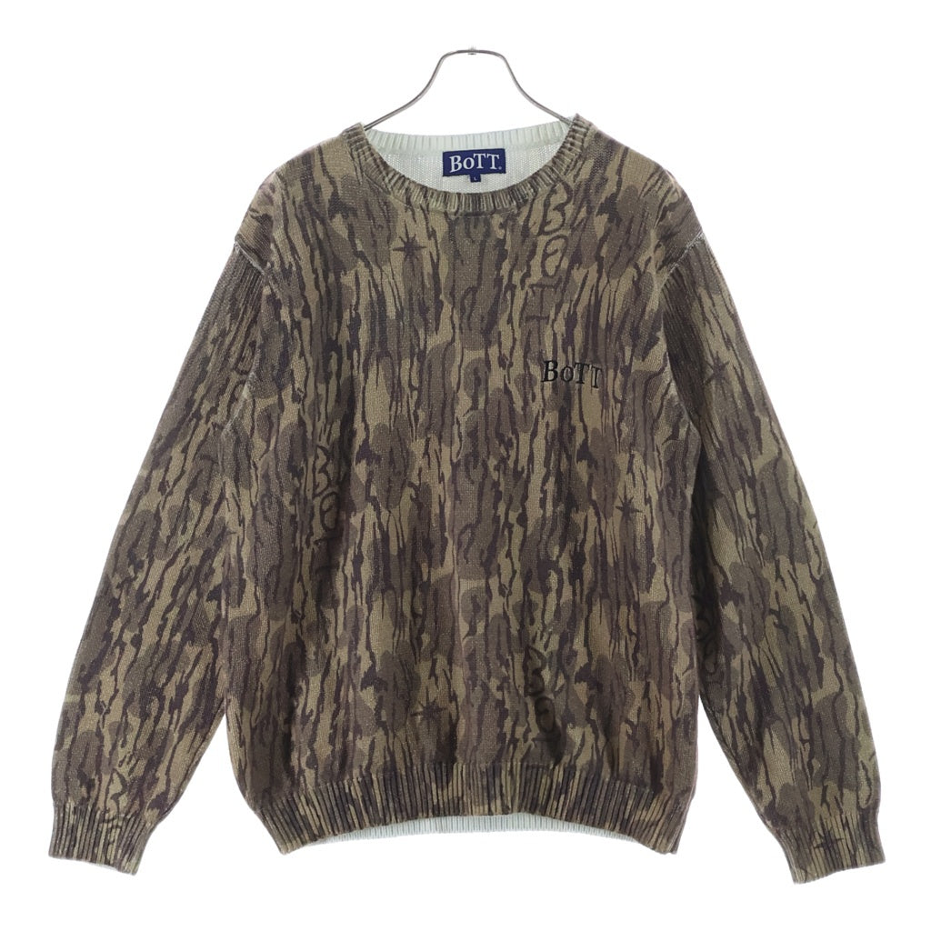 【最安値】BOTT 迷彩柄 ニットセーター Lサイズ BoTT(ボット) Camo Printed Knit カモ柄 ライトセーター ブラウン