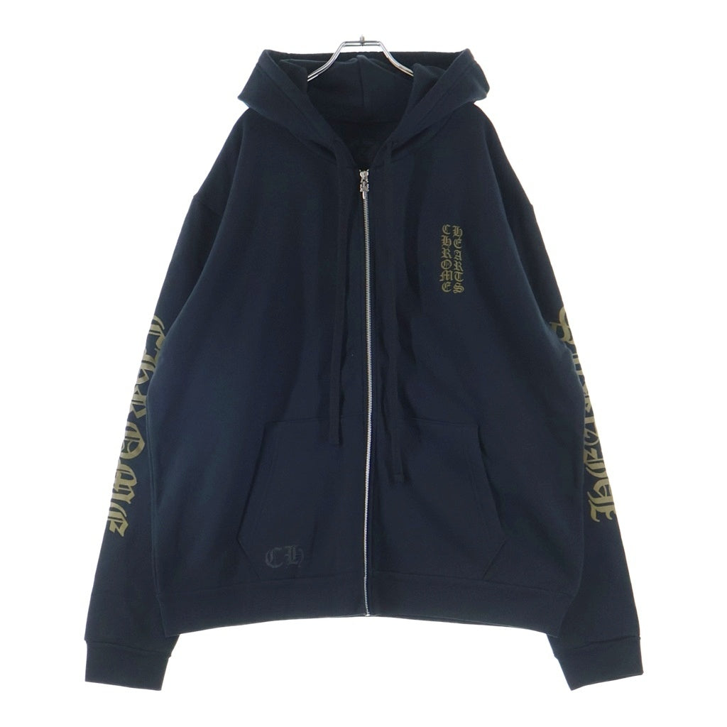 CHROME HEARTS(クロムハーツ) VERTICAL LOGO SWTSHRT HD ZIP バーティカルロゴ 袖英字プリント ダガージップパーカー フーディー ブラック/カーキ