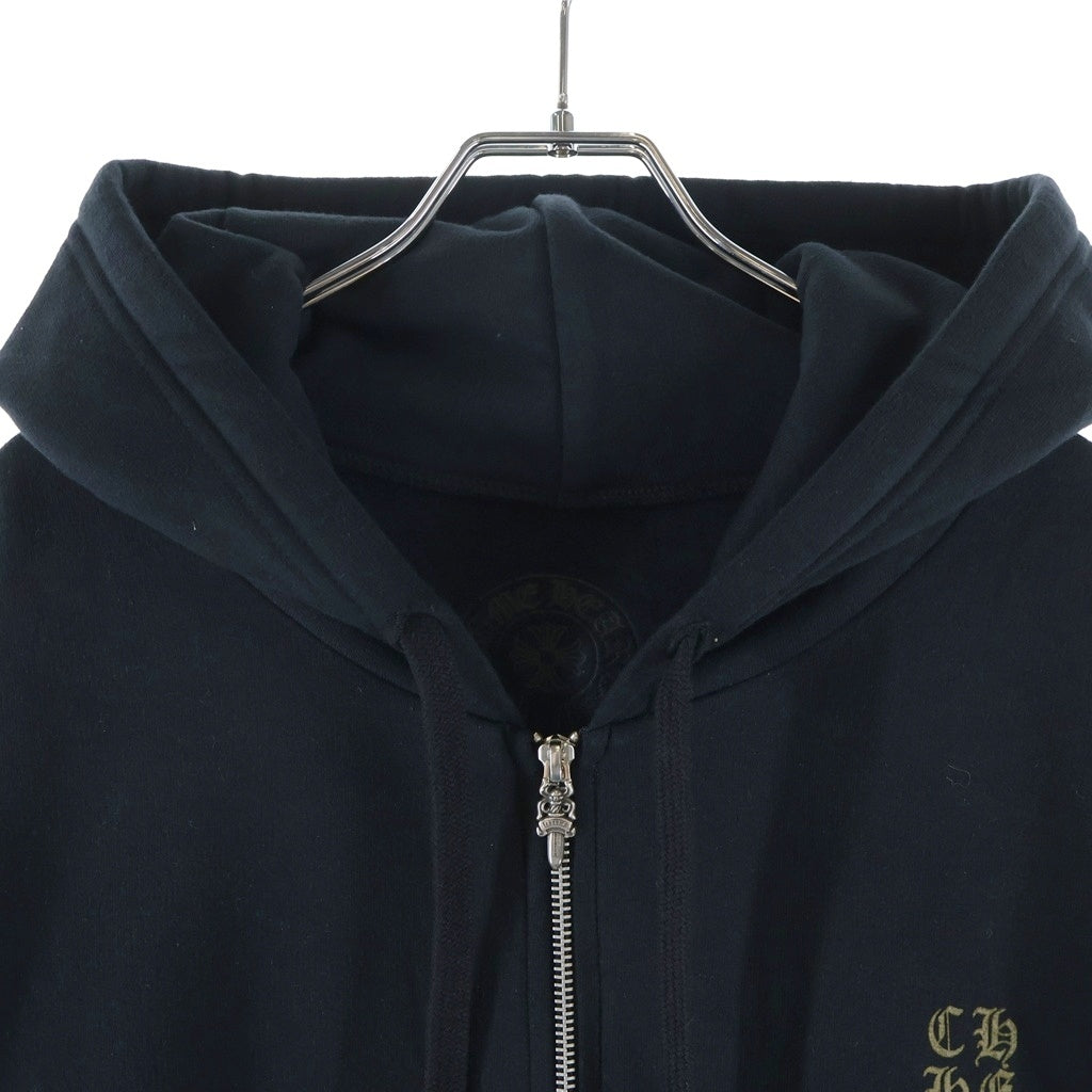 CHROME HEARTS(クロムハーツ) VERTICAL LOGO SWTSHRT HD ZIP バーティカルロゴ 袖英字プリント ダガージップパーカー フーディー ブラック/カーキ