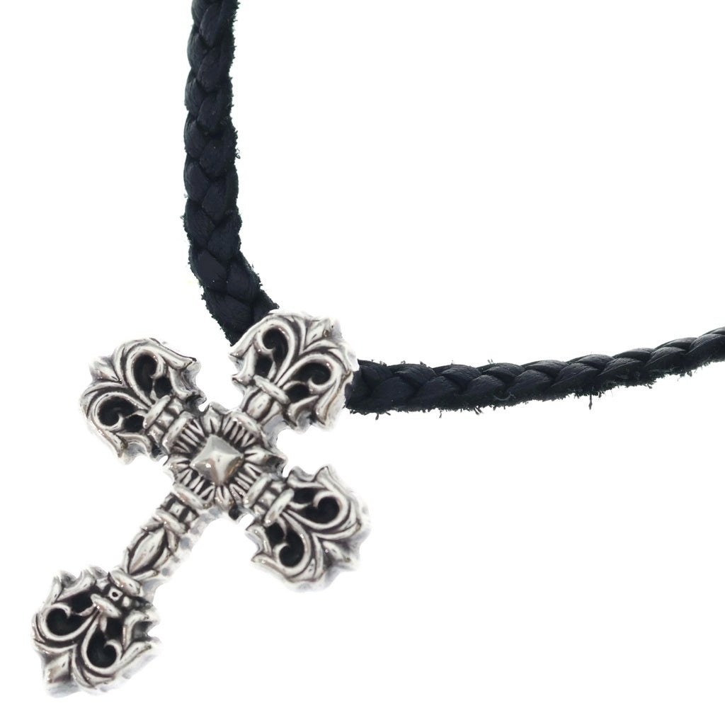 CHROME HEARTS(クロムハーツ) FILIG CROSS-XSM LB フィリグリー クロス レザーブレイド ネックレス シルバー