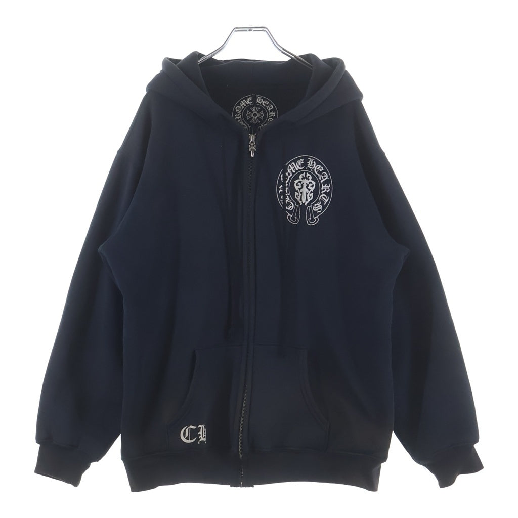CHROME HEARTS(クロムハーツ) OLD SWTSHRT HD ZIP オールド アメリカンフラッグ 星条旗 ホースシュープリント 裏地サーマル ジップアップパーカー ブラック