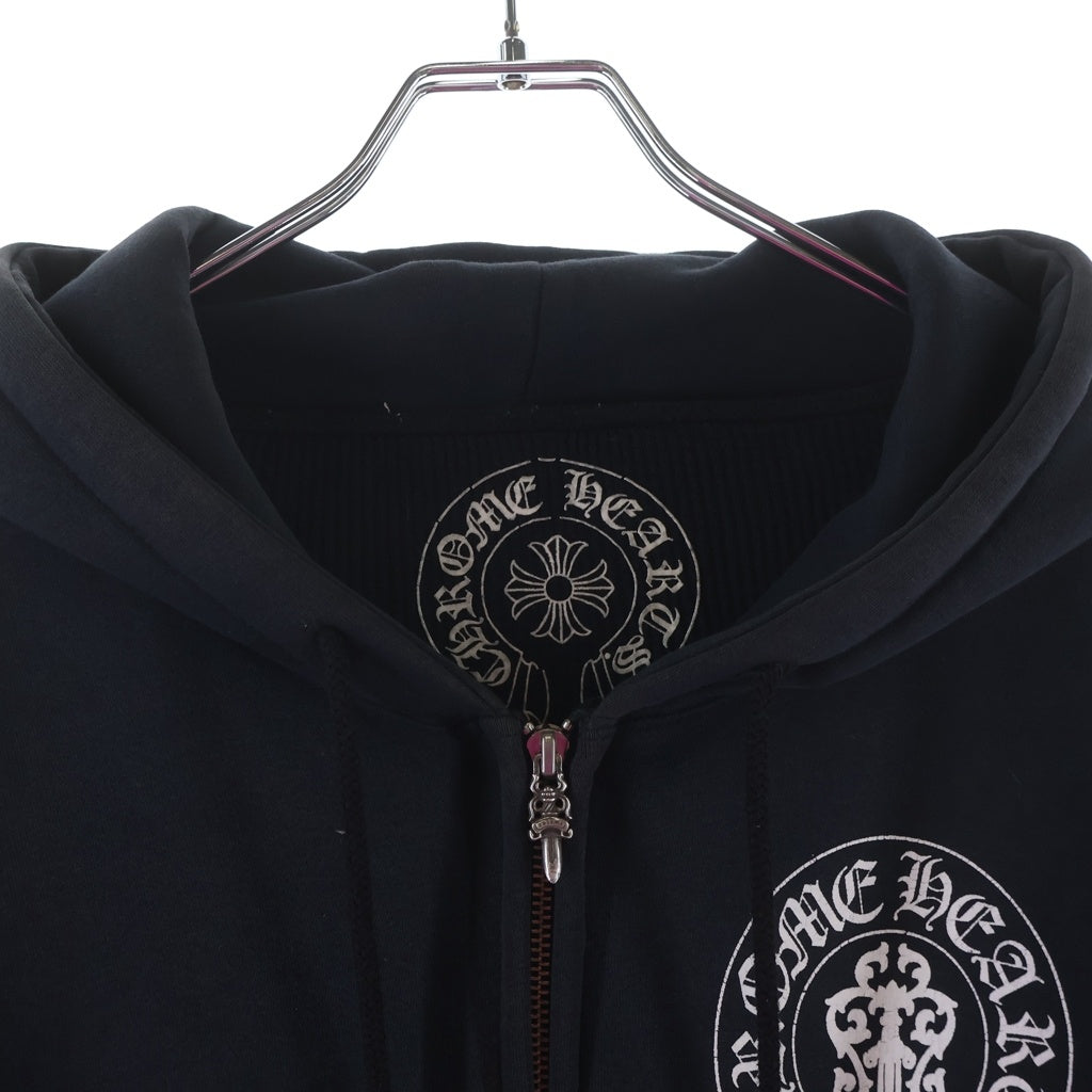 CHROME HEARTS(クロムハーツ) OLD SWTSHRT HD ZIP オールド アメリカンフラッグ 星条旗 ホースシュープリント 裏地サーマル ジップアップパーカー ブラック