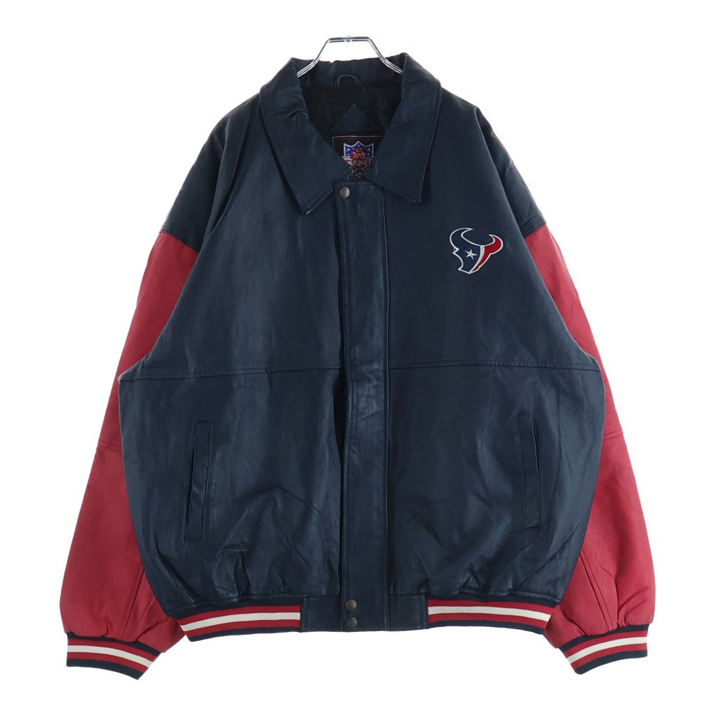 NO BRAND(ノーブランド) THE GAMEDAY(ザ ゲームデイ)00s NFL HOUSTON TEXANS LEATHER JACKET レザージャケット スタジャン ネイビー/レッド 1177Q