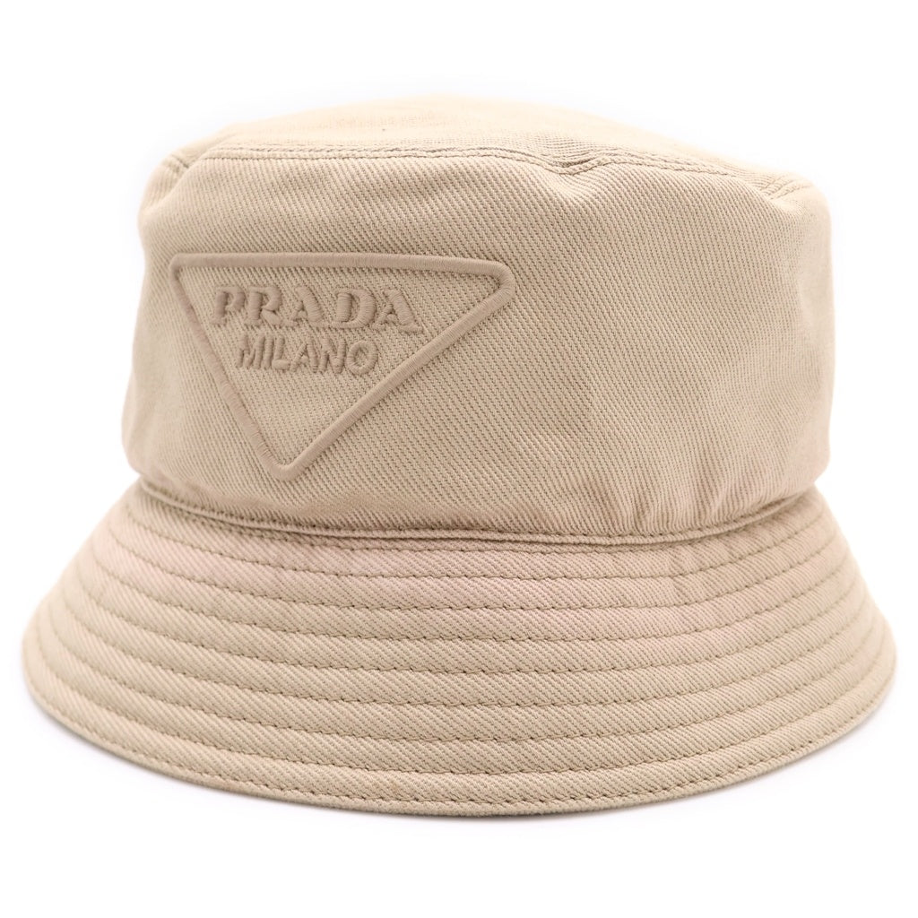 PRADA(プラダ) トライアングルロゴ ドリルバケットハット 帽子 ベージュ 2HC137 2FMB