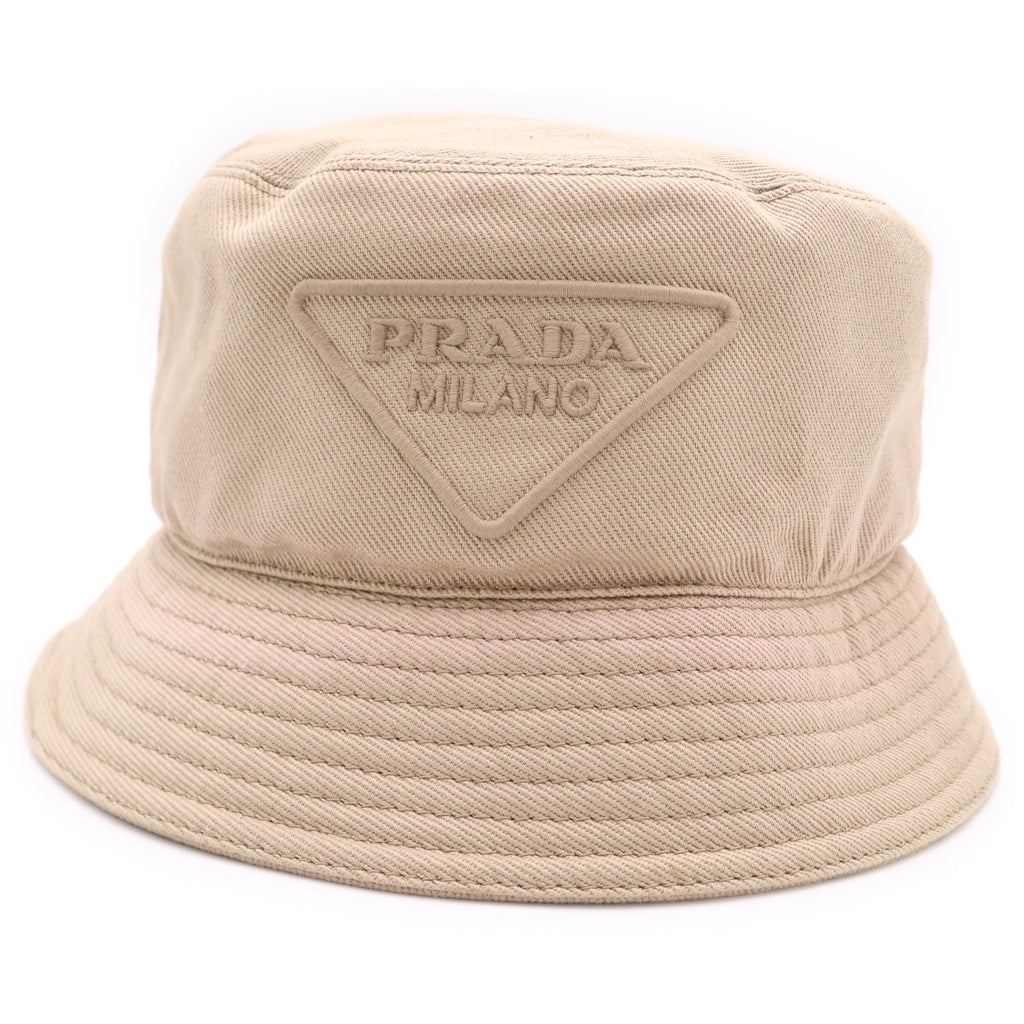 PRADA(プラダ) トライアングルロゴ ドリルバケットハット 帽子 ベージュ 2HC137 2FMB