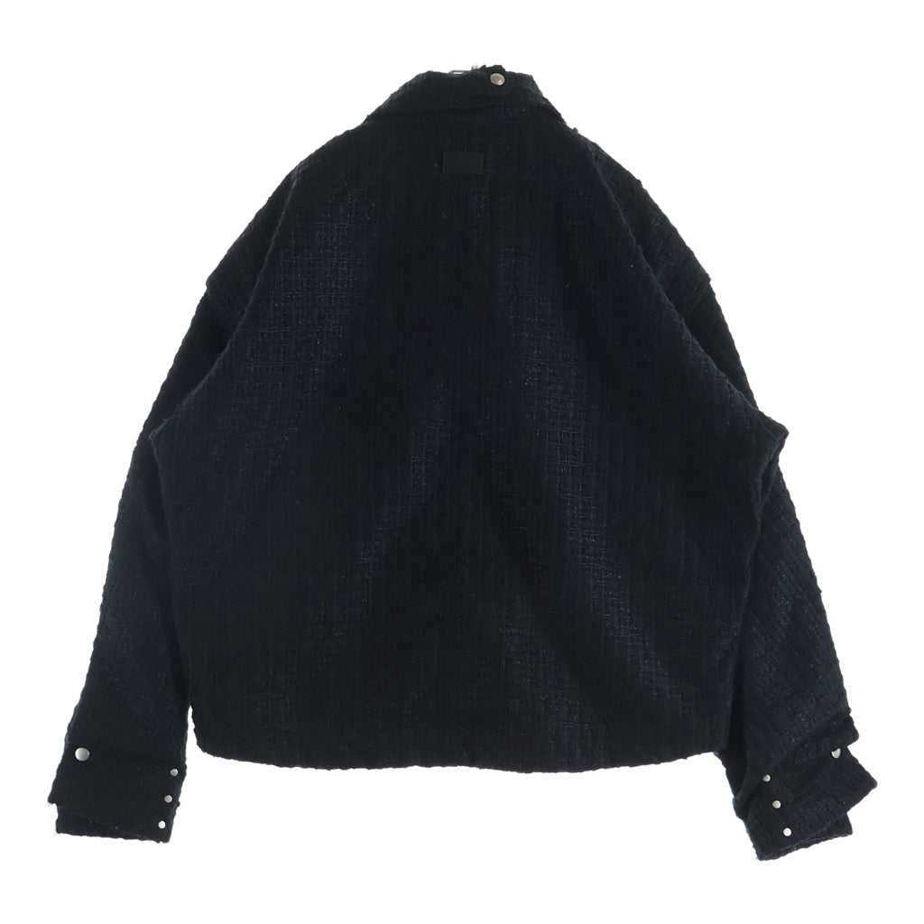A.F ARTEFACT(エーエフアーティファクト) TUCK SLEEVE JACKET LUXURY TWEED タッグスリーブ ツイード ジップアップジャケット ブラック
