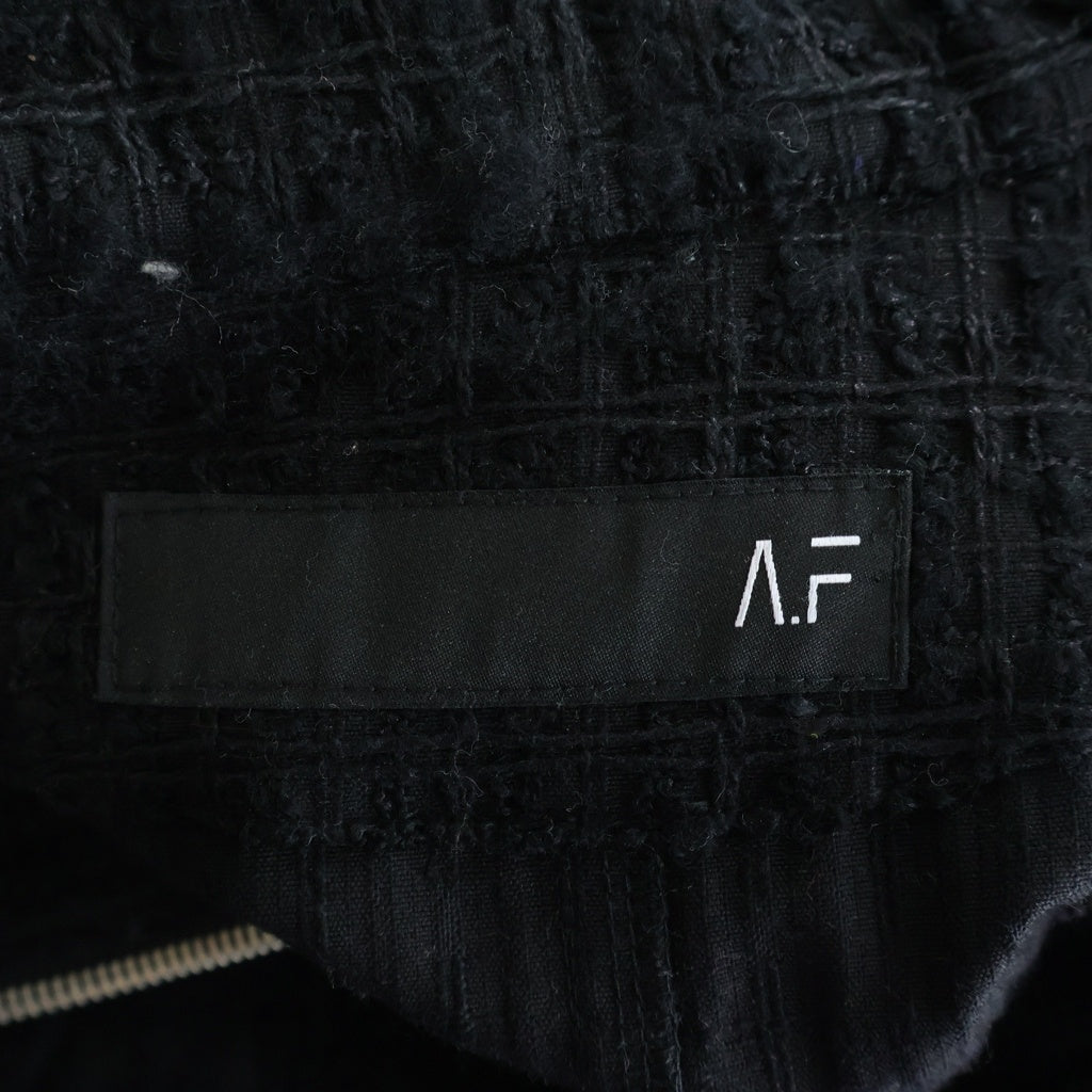 A.F ARTEFACT(エーエフアーティファクト) TUCK SLEEVE JACKET LUXURY TWEED タッグスリーブ ツイード ジップアップジャケット ブラック