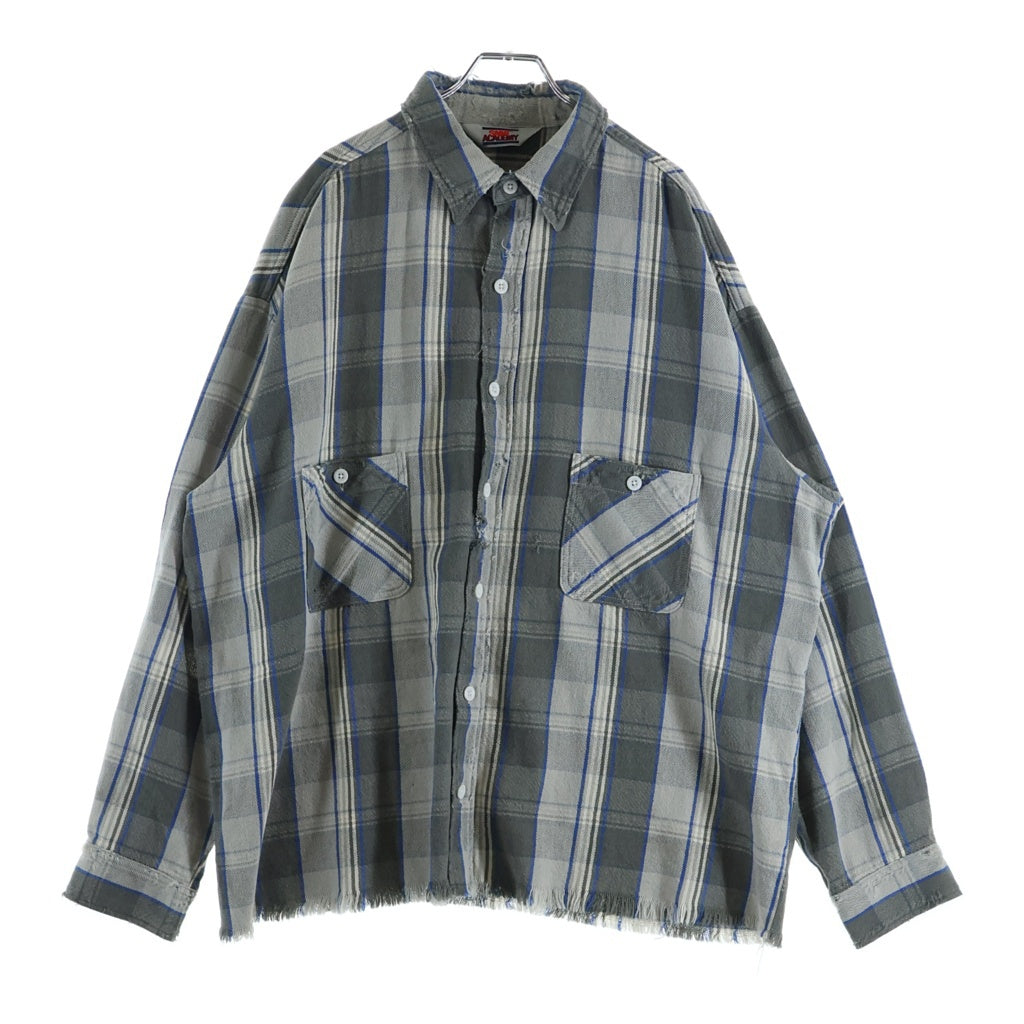 SAINT MICHAEL(セントマイケル) 22AW×SHERMER ACADEMY FRANNL SHIRT シャーマー・アカデミー チェック柄 ダメージ加工 フランネルシャツ 長袖シャツ グレー SM-A22-0000-061