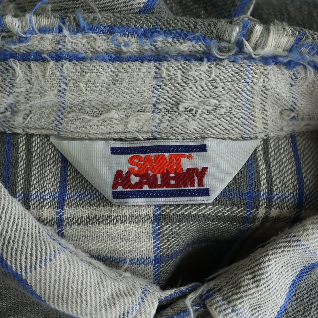 SAINT MICHAEL(セントマイケル) 22AW×SHERMER ACADEMY FRANNL SHIRT シャーマー・アカデミー チェック柄 ダメージ加工 フランネルシャツ 長袖シャツ グレー SM-A22-0000-061