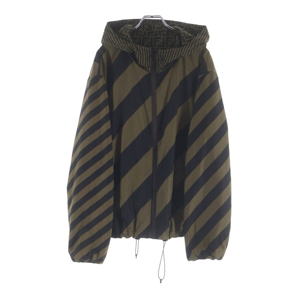 FENDI(フェンディ) FFロゴ ズッカ柄 ストライプ リバーシブル ジップアップパーカー ウィンドブレーカー FAA615 A79N ブラウン/ブラック