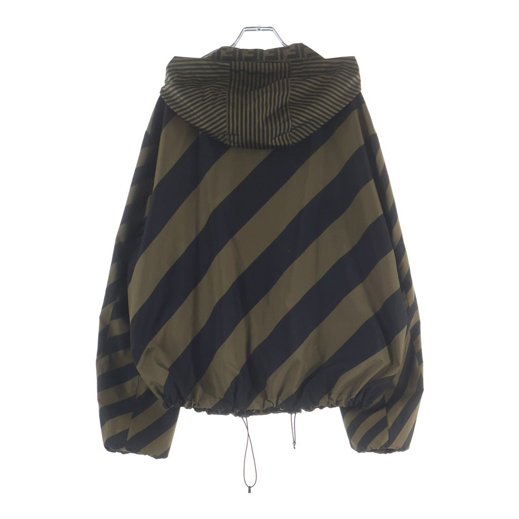 FENDI(フェンディ) FFロゴ ズッカ柄 ストライプ リバーシブル ジップアップパーカー ウィンドブレーカー FAA615 A79N ブラウン/ブラック