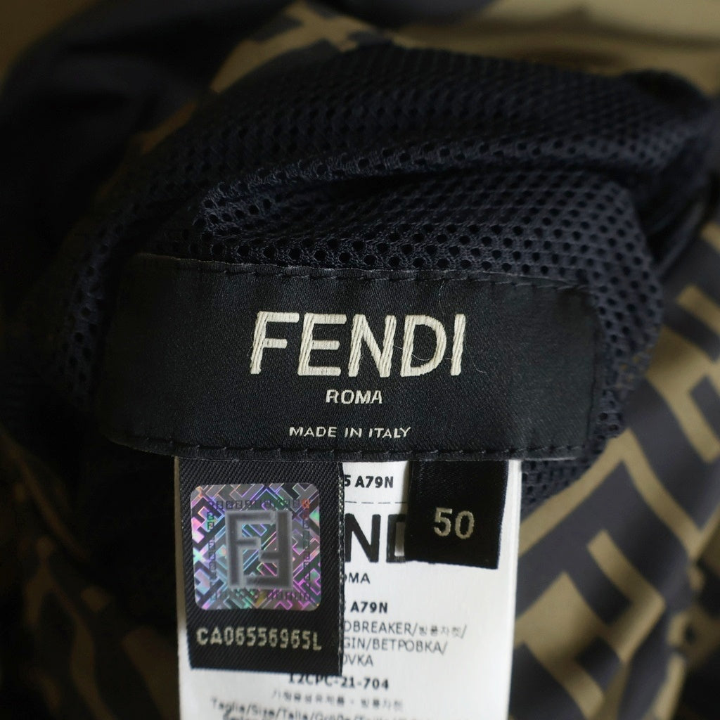FENDI(フェンディ) FFロゴ ズッカ柄 ストライプ リバーシブル ジップアップパーカー ウィンドブレーカー FAA615 A79N ブラウン/ブラック