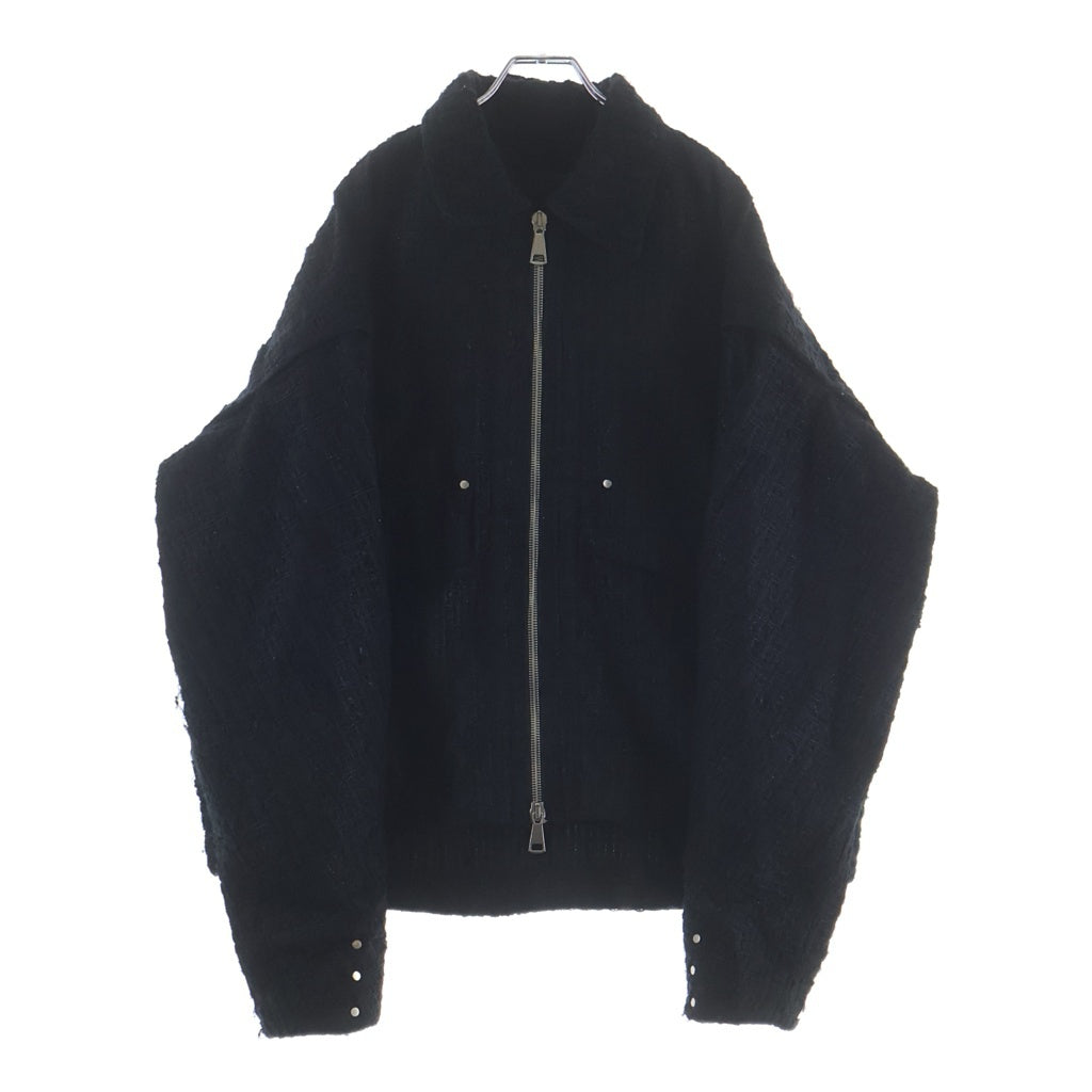 A.F ARTEFACT(エーエフアーティファクト) TUCK SLEEVE JACKET LUXURY TWEED タッグスリーブ ツイード ジップアップジャケット ブラック