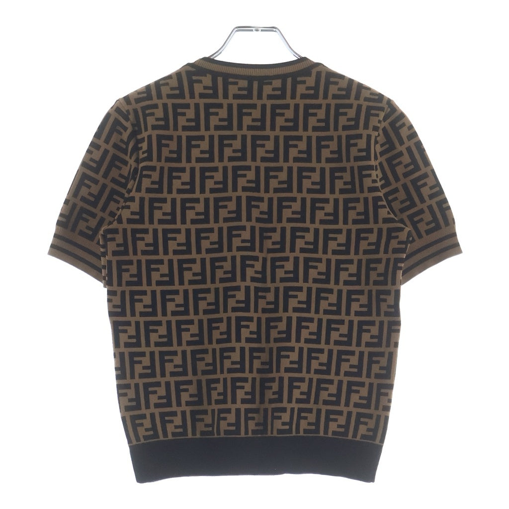 FENDI(フェンディ) FFロゴ ズッカ柄 半袖ニット ブラウン/ブラック FZY702 A5QG レディース