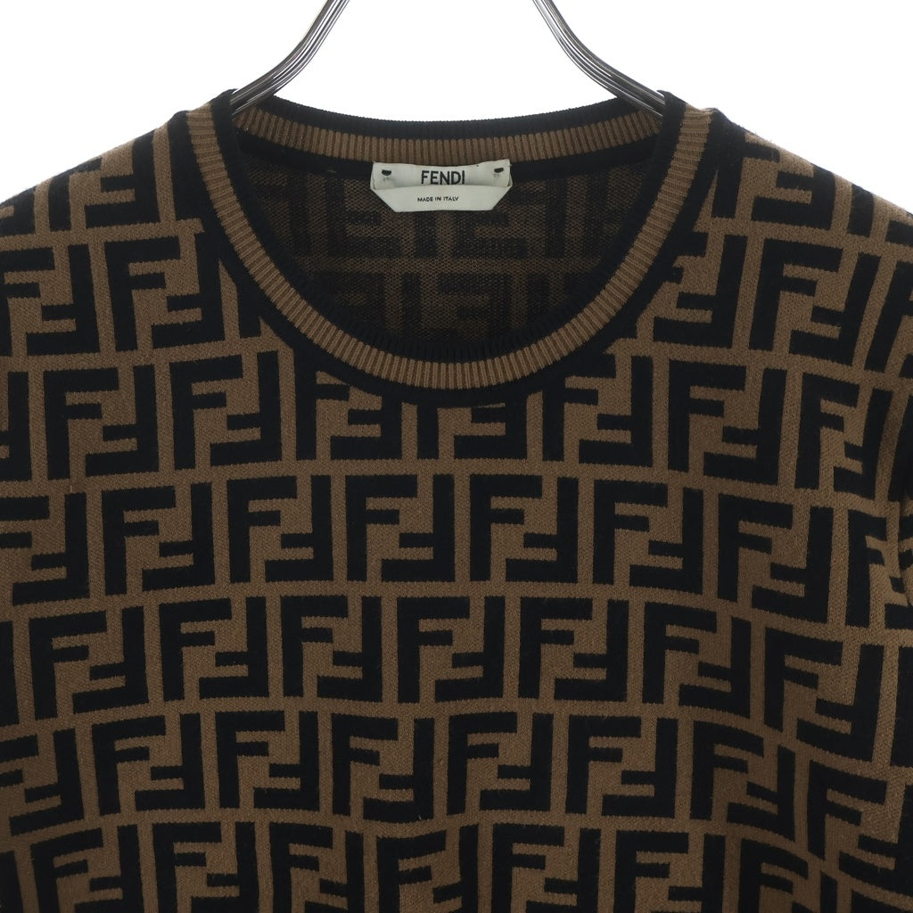 FENDI(フェンディ) FFロゴ ズッカ柄 半袖ニット ブラウン/ブラック FZY702 A5QG レディース
