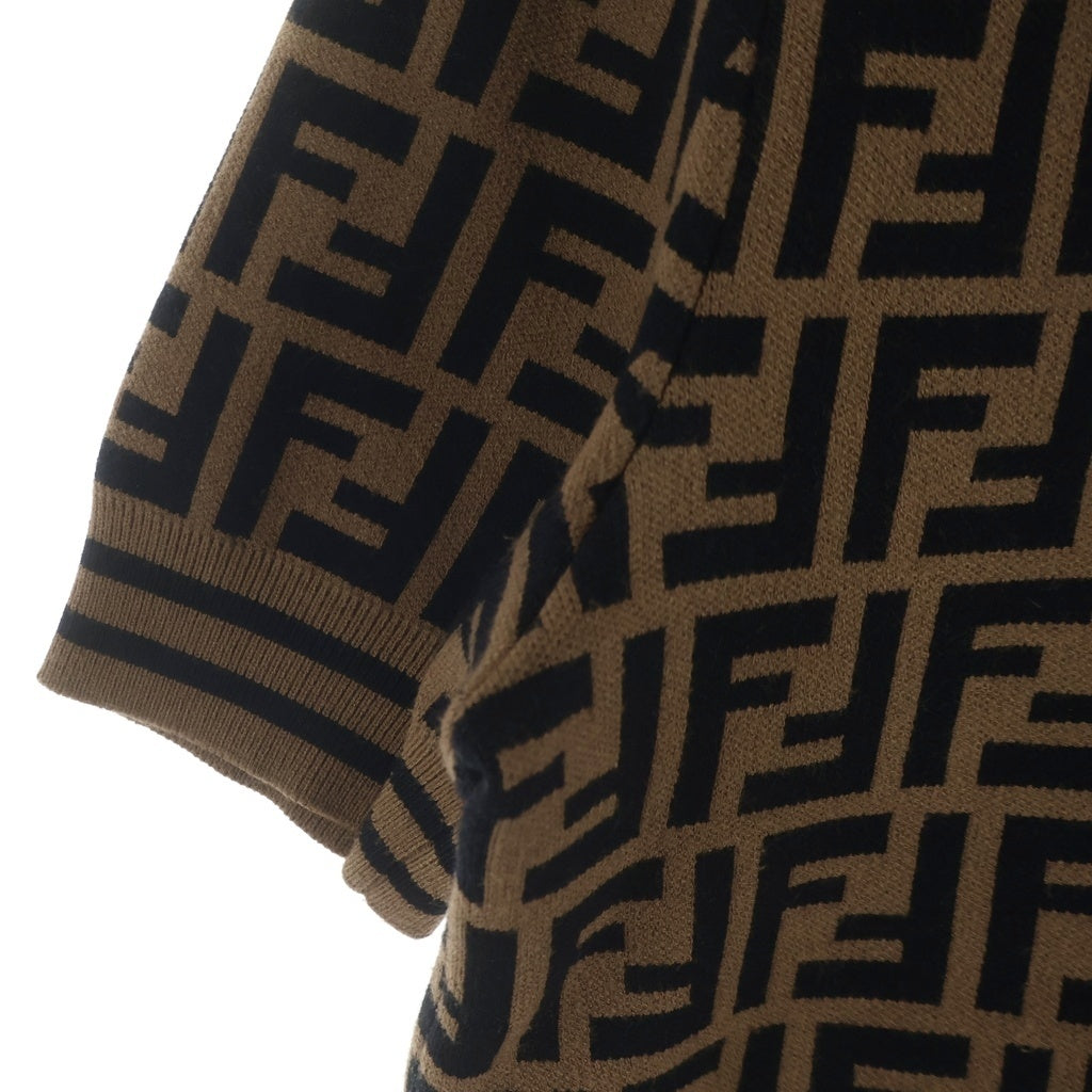 FENDI(フェンディ) FFロゴ ズッカ柄 半袖ニット ブラウン/ブラック FZY702 A5QG レディース