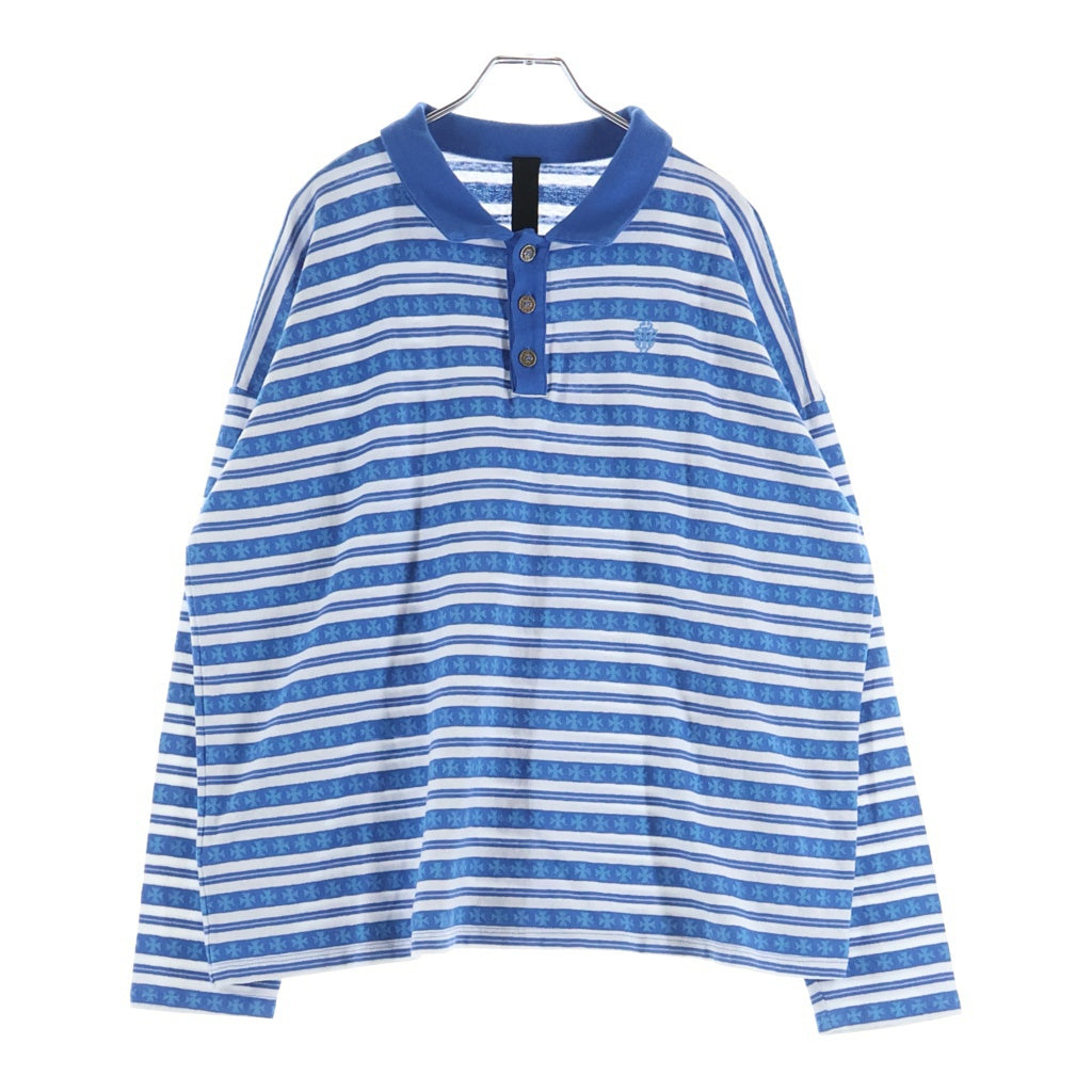 CHROME HEARTS(クロムハーツ) Y NOT Vine Dagger Embroidery Stripe Polo Long Sleeve Shirts ヴァインダガー刺繍 ポロ ロングスリーブシャツ ブルー