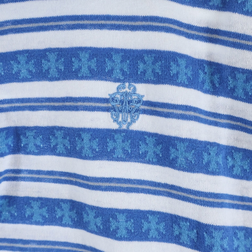 CHROME HEARTS(クロムハーツ) Y NOT Vine Dagger Embroidery Stripe Polo Long Sleeve Shirts ヴァインダガー刺繍 ポロ ロングスリーブシャツ ブルー