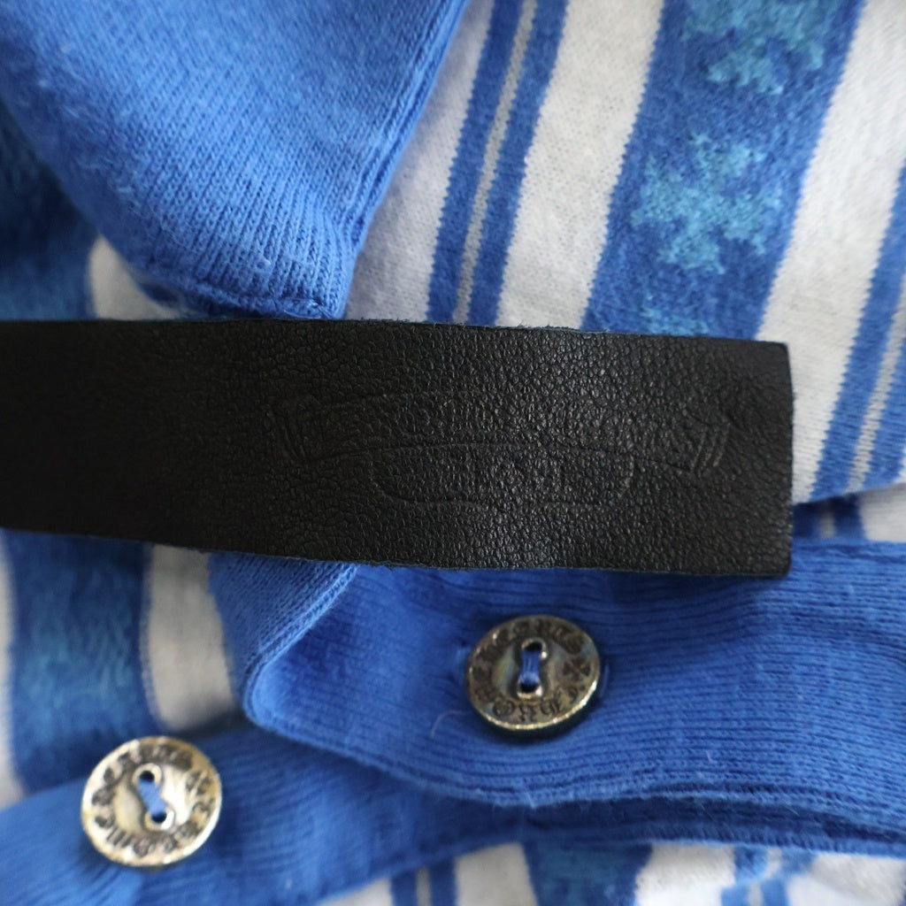 CHROME HEARTS(クロムハーツ) Y NOT Vine Dagger Embroidery Stripe Polo Long Sleeve Shirts ヴァインダガー刺繍 ポロ ロングスリーブシャツ ブルー