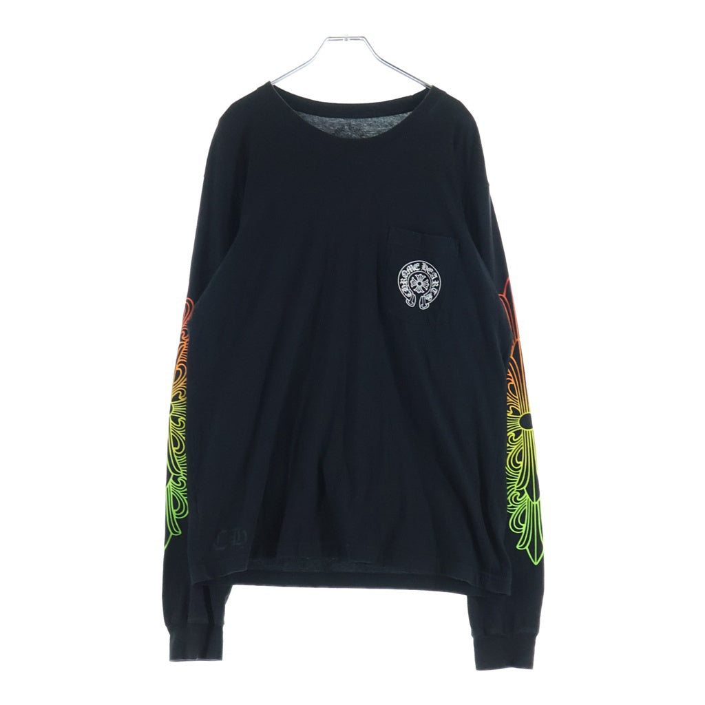 CHROME HEARTS(クロムハーツ) グラデーションロゴプリント ハリウッド限定 袖フローラル ホースシュー 長袖Tシャツ カットソー ブラック