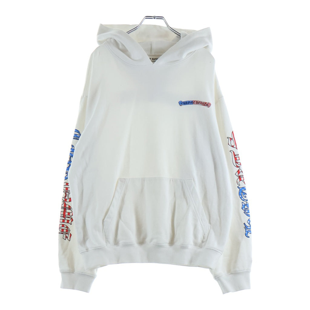 CHROME HEARTS(クロムハーツ) American Flag Back Scroll Logo Label Pullover Sweatshirt 星条旗 アメリカンフラッグ プルオーバーパーカー フーディー ホワイト