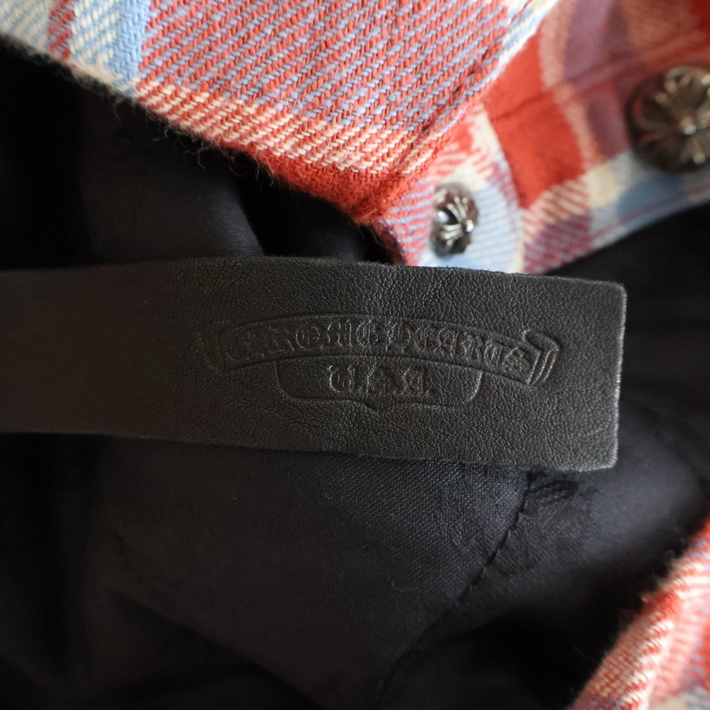 CHROME HEARTS(クロムハーツ) WORKN JNKYD PLD スリーブロゴ チェック柄キルティングシャツジャケット レッド