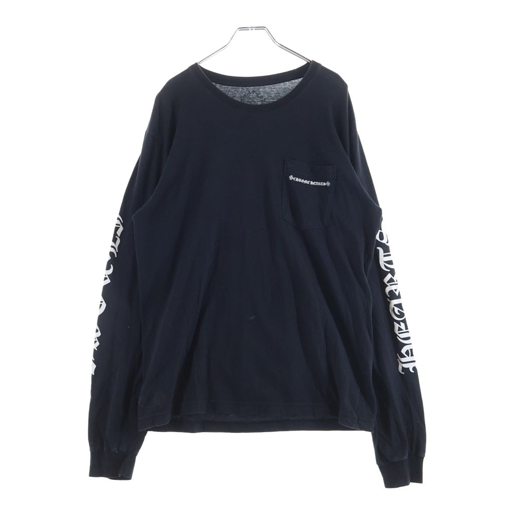 CHROME HEARTS(クロムハーツ) Back Cemetery Cross バックセメタリークロスプリント 袖英字 クルーネック長袖Tシャツ カットソー ブラック