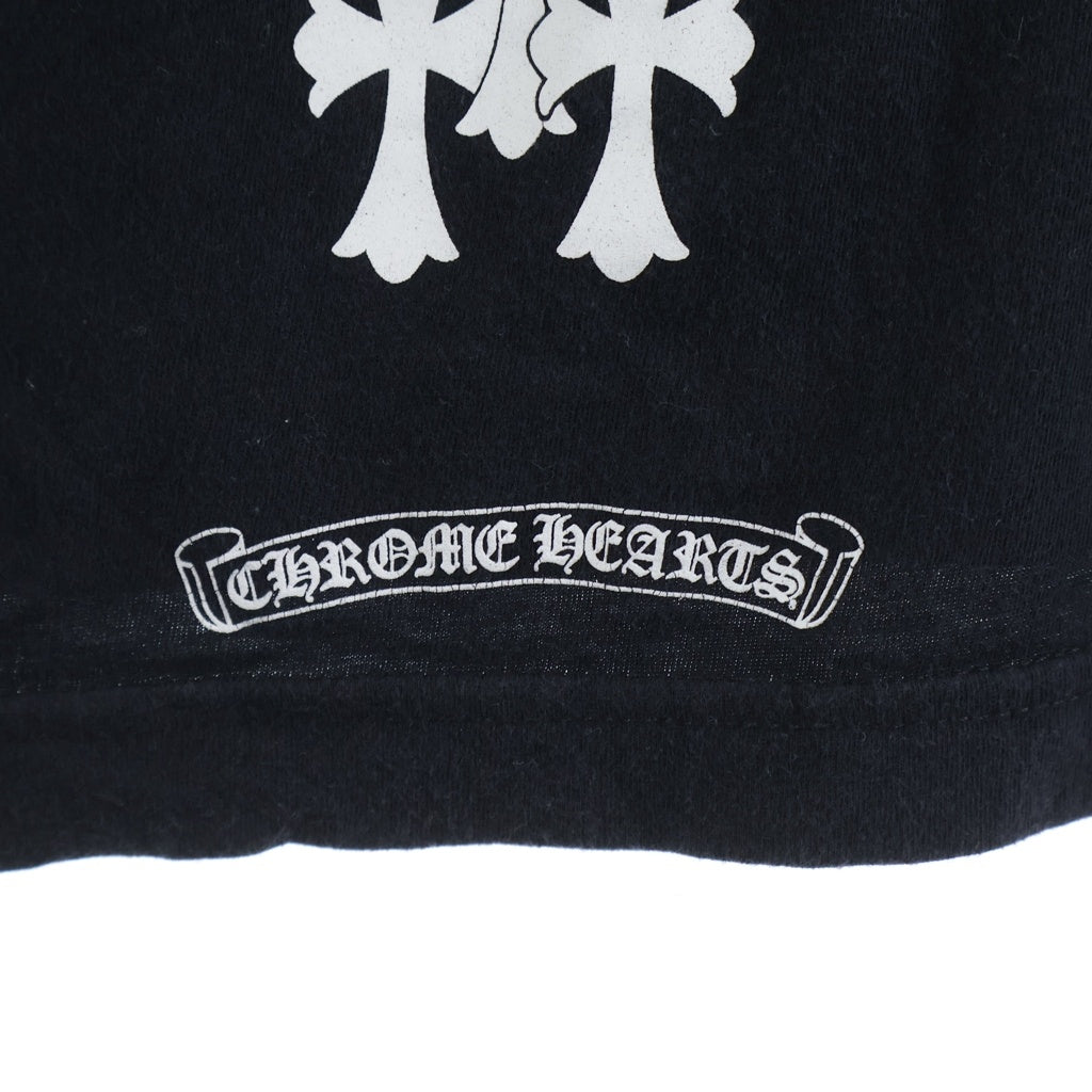 CHROME HEARTS(クロムハーツ) Back Cemetery Cross バックセメタリークロスプリント 袖英字 クルーネック長袖Tシャツ カットソー ブラック