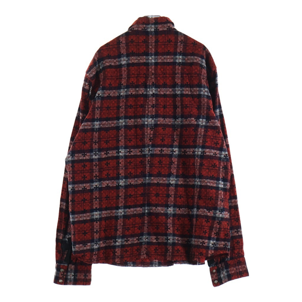 CHROME HEARTS(クロムハーツ) LOOSEENDS LS CHECK ルーズエンド クロスパッチ付 クロス総柄チェック 長袖シャツ レッド