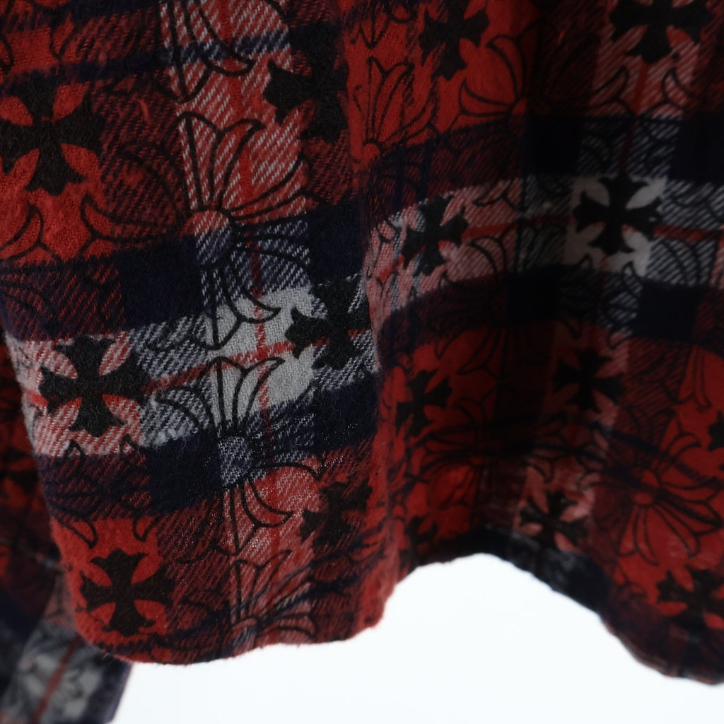 CHROME HEARTS(クロムハーツ) LOOSEENDS LS CHECK ルーズエンド クロスパッチ付 クロス総柄チェック 長袖シャツ レッド