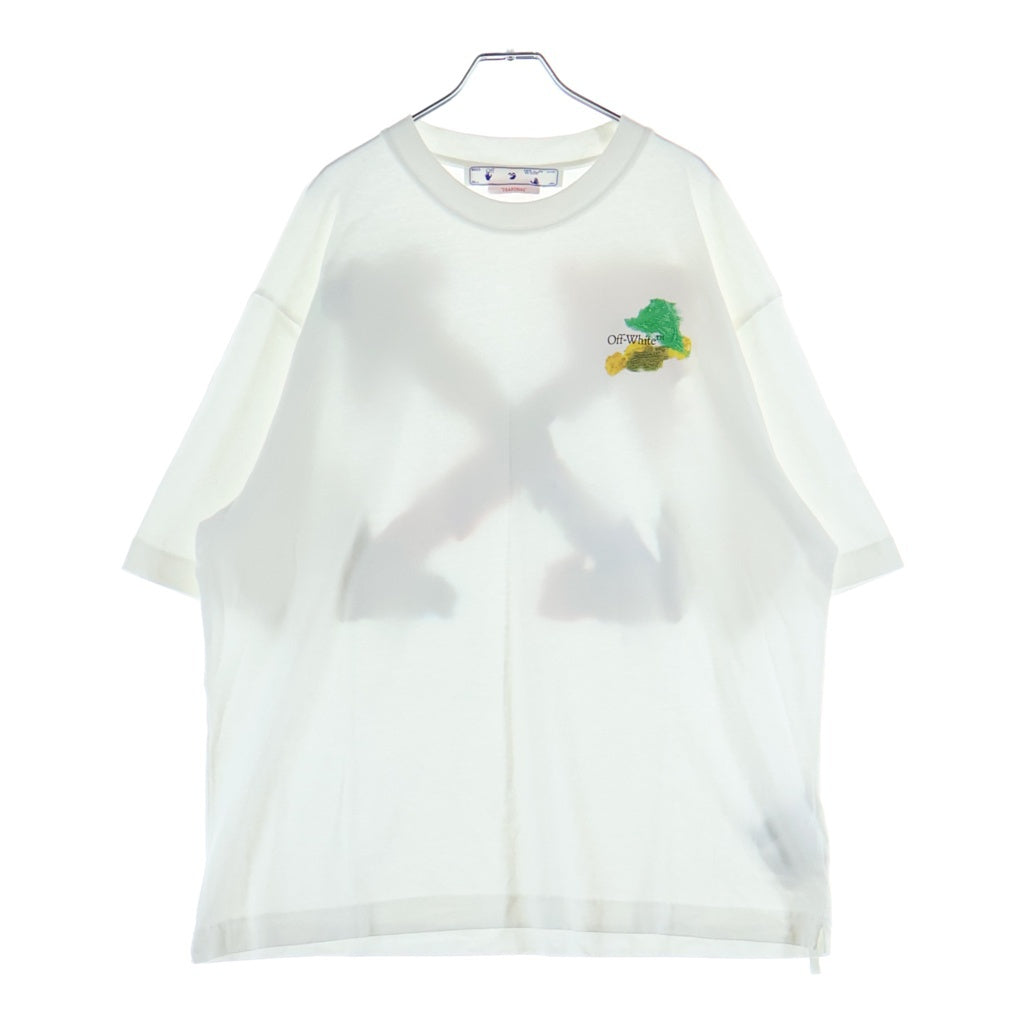 OFF-WHITE(オフホワイト) 23SS Brush Arrow ブラッシュアローペイントTシャツ 両面プリント 半袖カットソー ホワイト OMAA120S23JER001