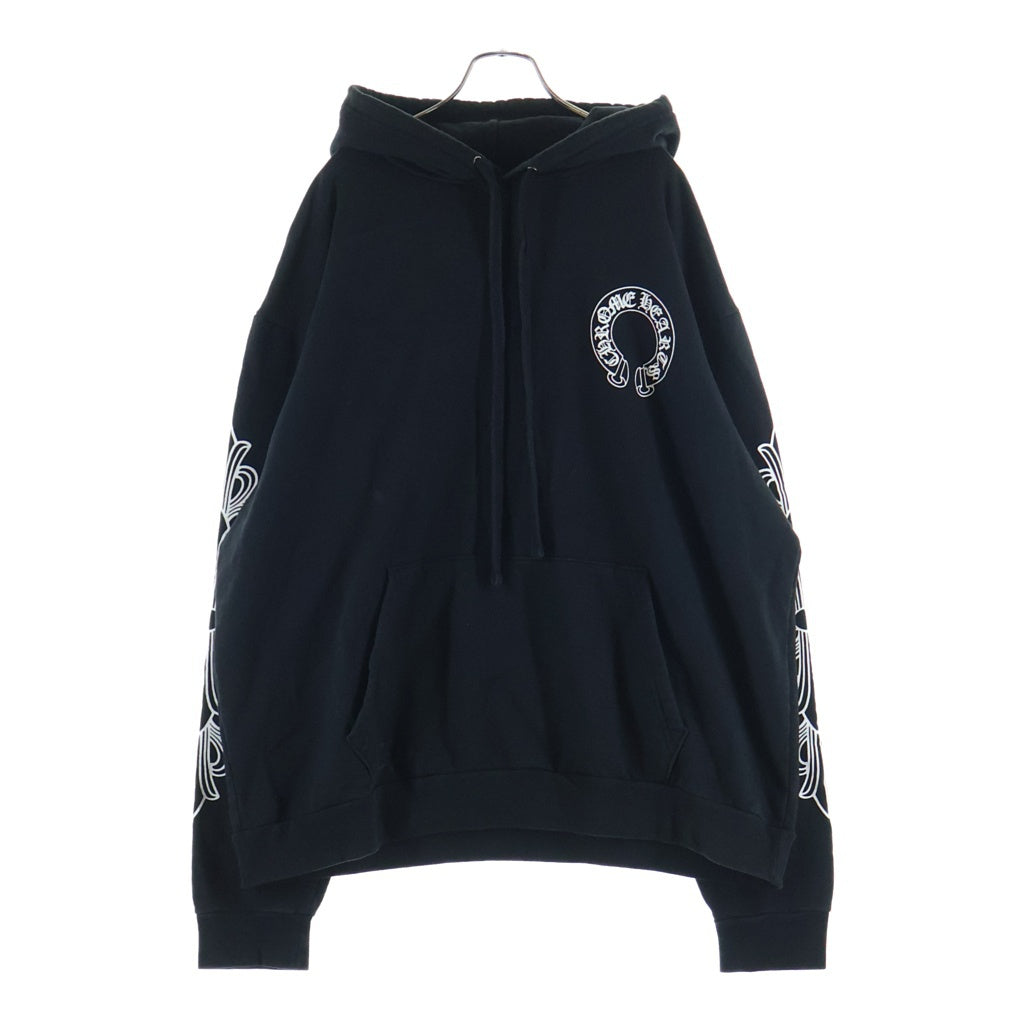 CHROME HEARTS(クロムハーツ) SWTSHRT PLVR 袖フローラルバックホースシュープリントプルオーバーパーカー フーディー ブラック