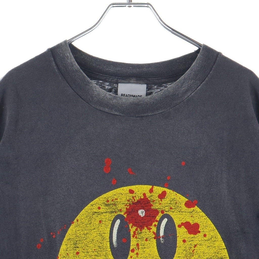 READY MADE(レディメイド) SMILE TEE スマイルプリント コットンクルーネック半袖Tシャツ ブラック RE-CO-BK-00-00-279