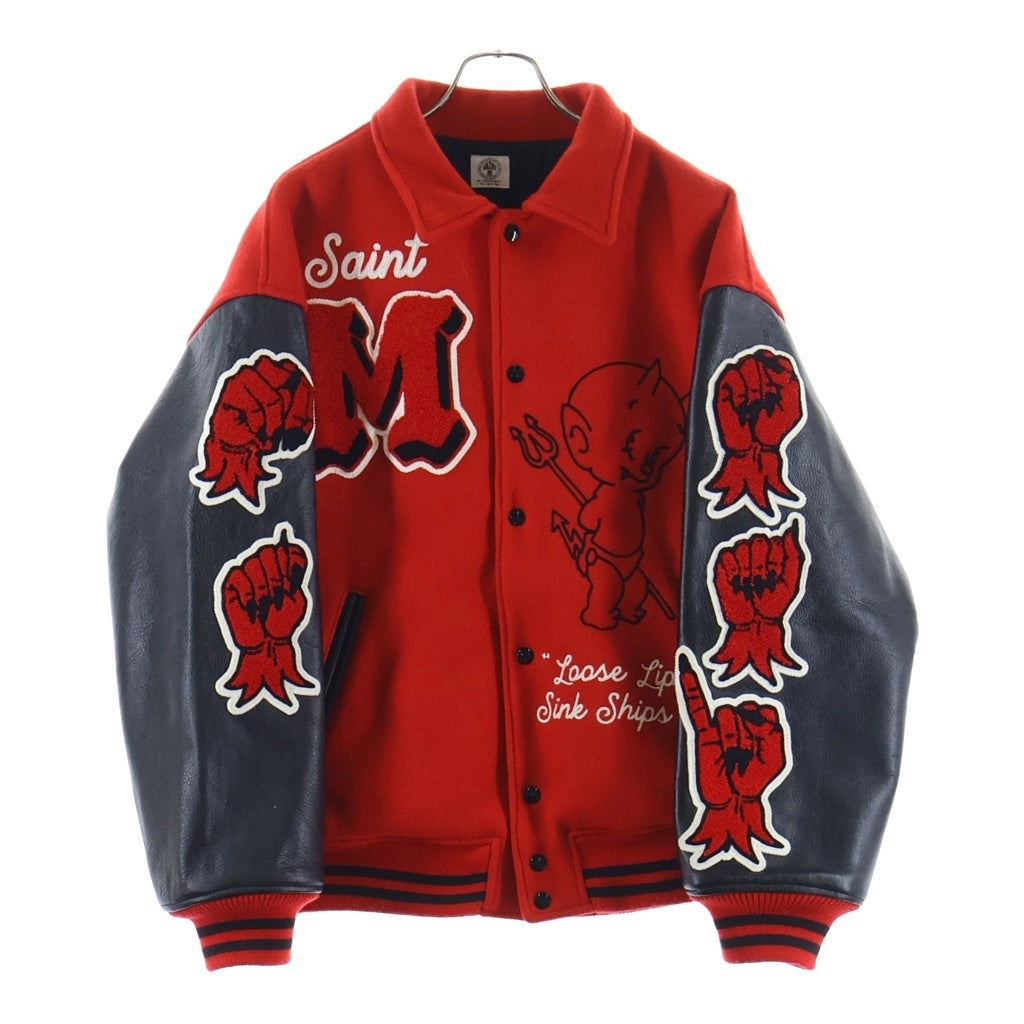 SAINT MICHAEL(セントマイケル) 22AW Devil Varsity Jacket デビルパッチ バーシティージャケット ブラック/レッド SM-A22-0000-035