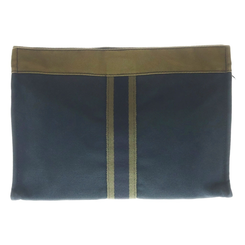HERMES(エルメス) フールトゥ キャンバス クラッチバッグ シルバー金具 カーキ/ネイビー
