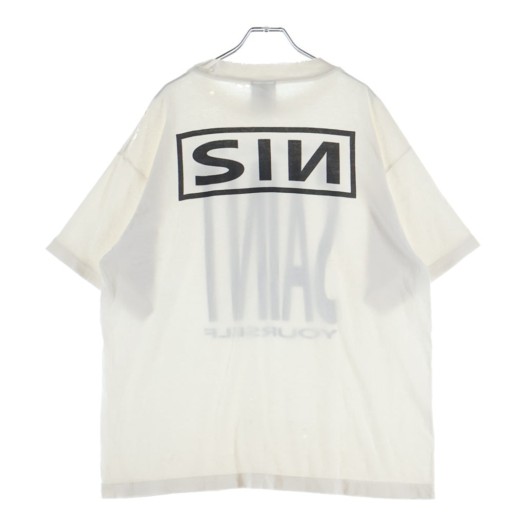 SAINT MICHAEL(セントマイケル) 25SS SAINT YOURSELF SS TEE ヴィンテージ加工 プリント クルーネック 半袖Tシャツ カットソー ホワイト SM-HR8-0000-020