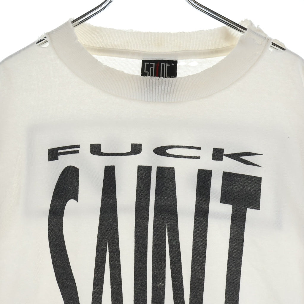 SAINT MICHAEL(セントマイケル) 25SS SAINT YOURSELF SS TEE ヴィンテージ加工 プリント クルーネック 半袖Tシャツ カットソー ホワイト SM-HR8-0000-020