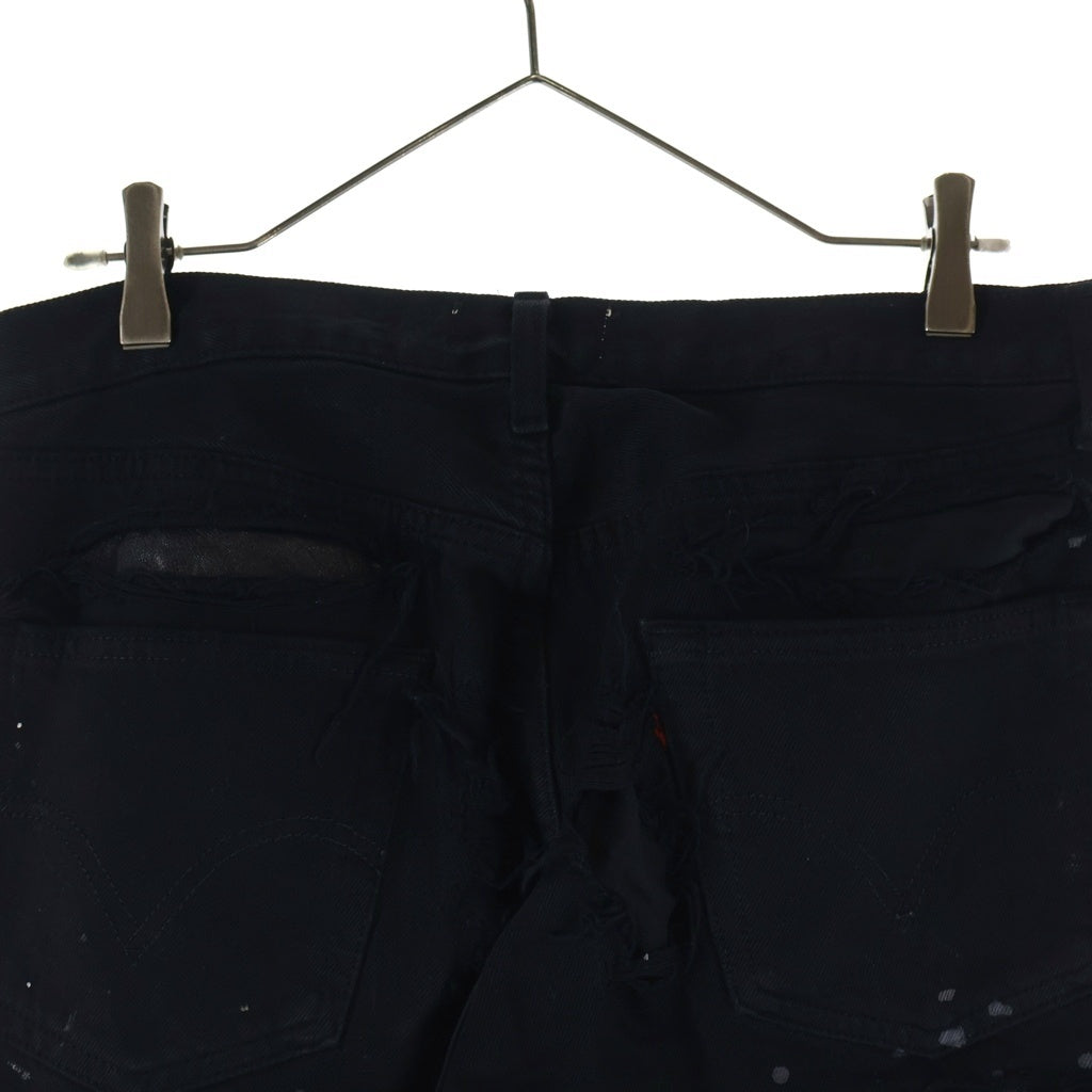 Innocence NYC(イノセンス) 23AW DESTROY LEATHER DENIM PANTS デストロイレザー ダメージ加工 デニムパンツ ブラック INDELE01