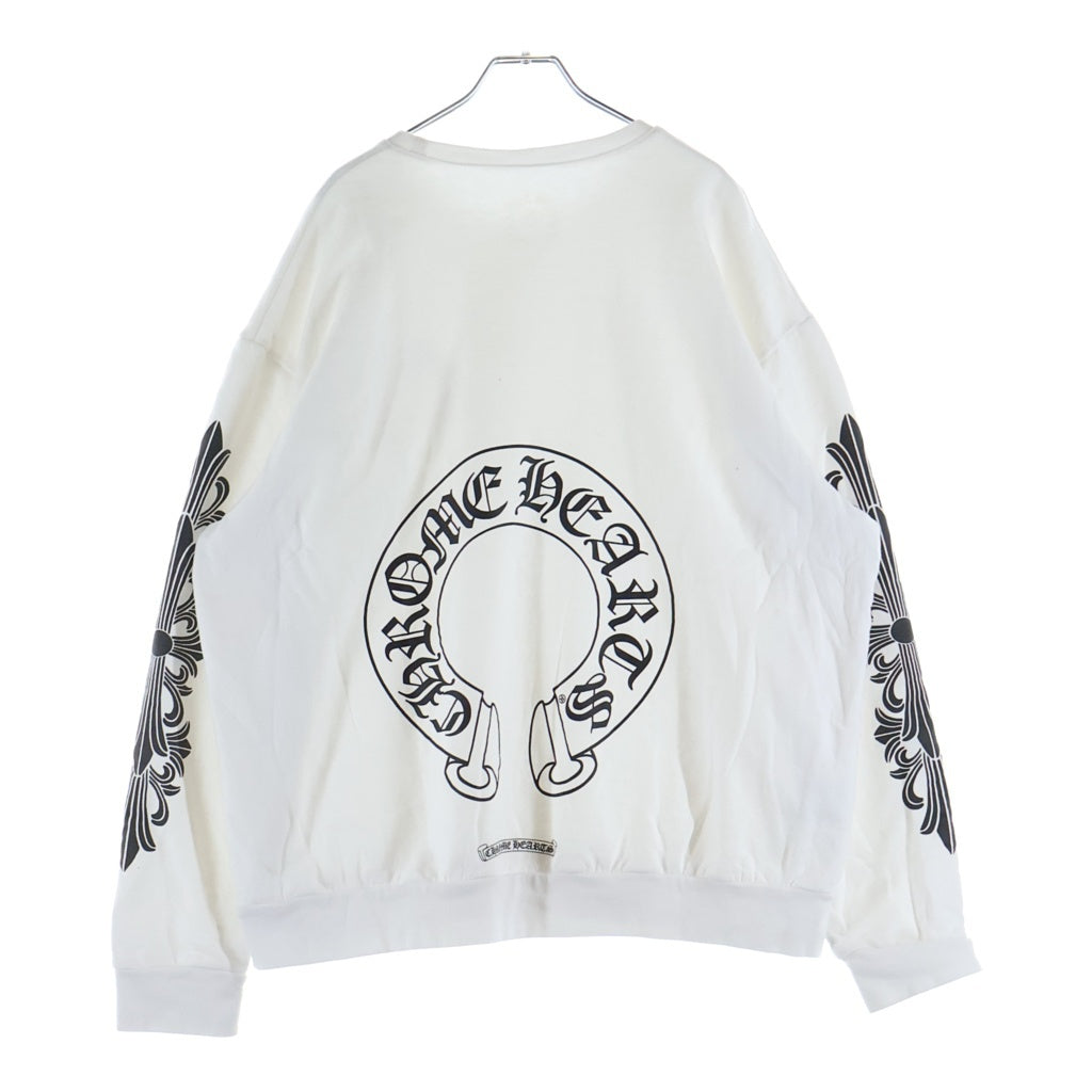 CHROME HEARTS(クロムハーツ) Horseshoe Crewneck Sweatshirt ホースシュープリント 袖フローラル クルーネックスウェットトレーナー ホワイト