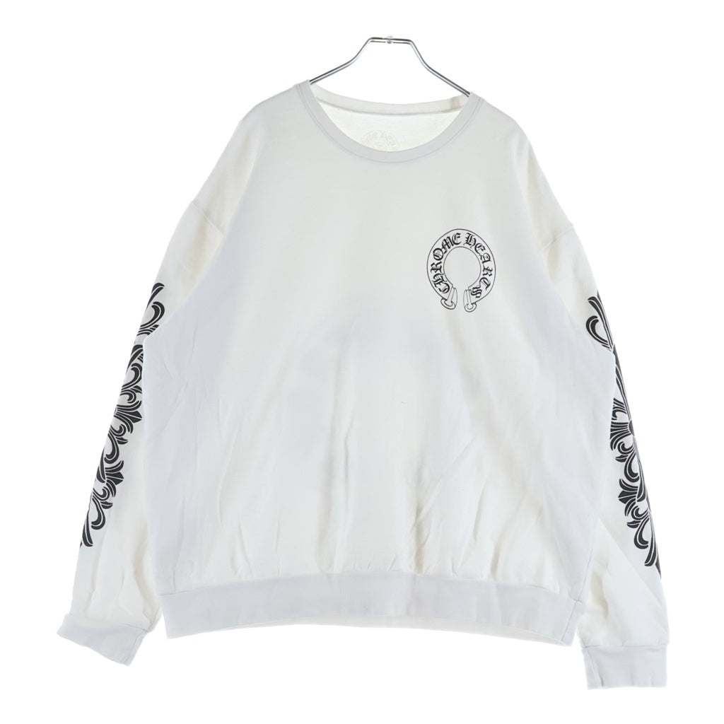 CHROME HEARTS(クロムハーツ) Horseshoe Crewneck Sweatshirt ホースシュープリント 袖フローラル クルーネックスウェットトレーナー ホワイト