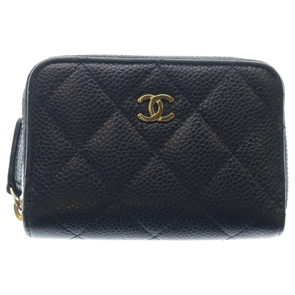 CHANEL(シャネル) マトラッセクラシック キャビアスキン ジップコインパース コインケース ゴールド金具 ブラック レディース AP0216