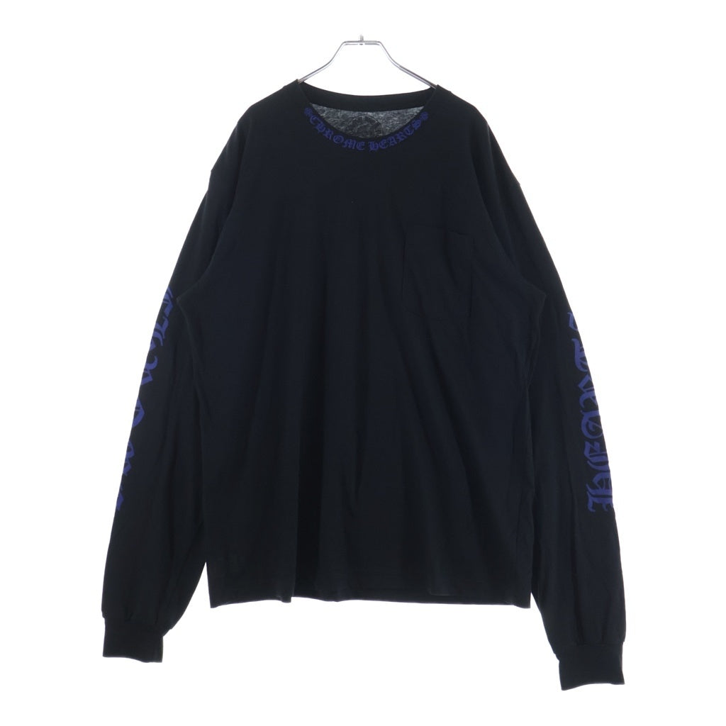 CHROME HEARTS(クロムハーツ) NECK LOGO L/S TEE ネックロゴ クルーネック長袖Tシャツ カットソー ブラック/ブルー