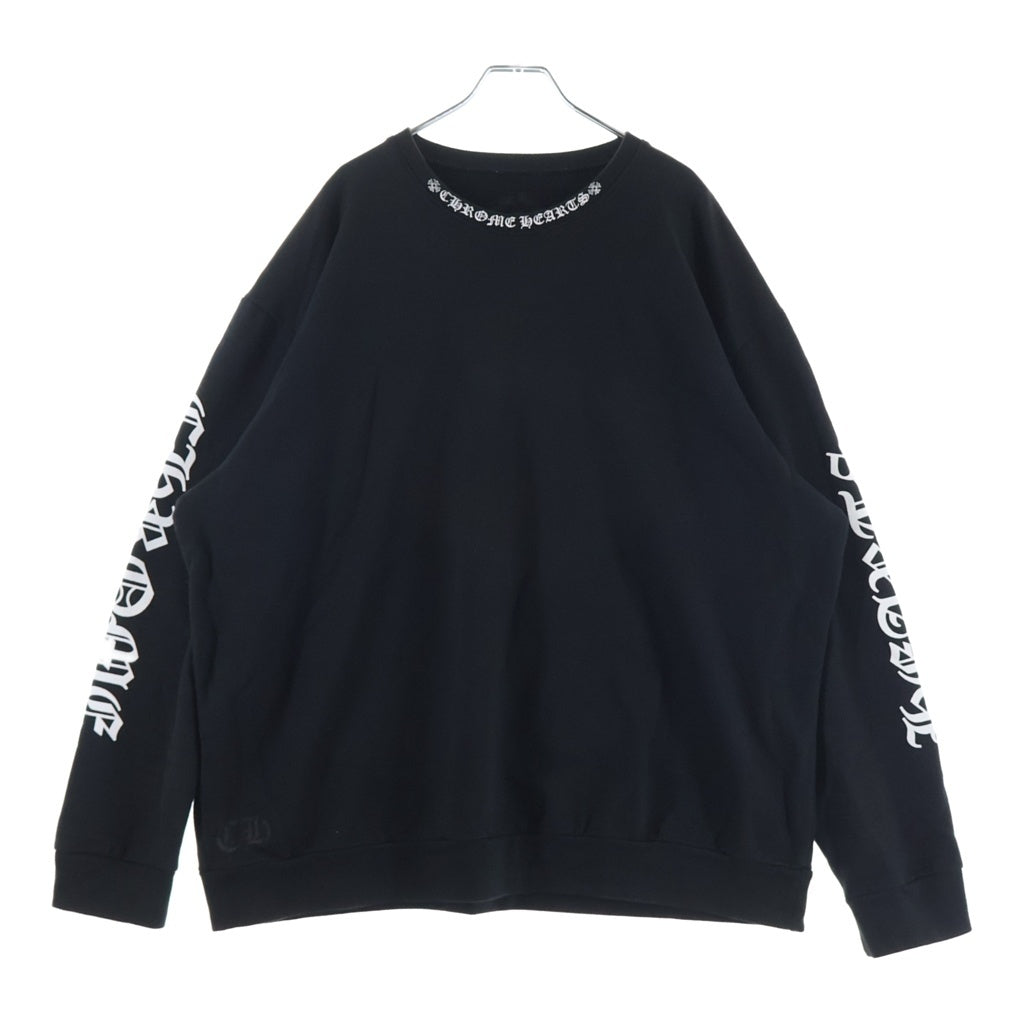 CHROME HEARTS(クロムハーツ) NECK LOGO SWTSHRT PLVR ネックロゴプリント クルーネックスウェット トレーナー ブラック